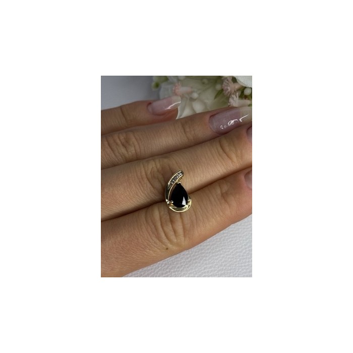 10K YELLOW GOLD BLACK SAPPHIRE & DIAMONDS PENDANT LENGTH 0.60 INCH
