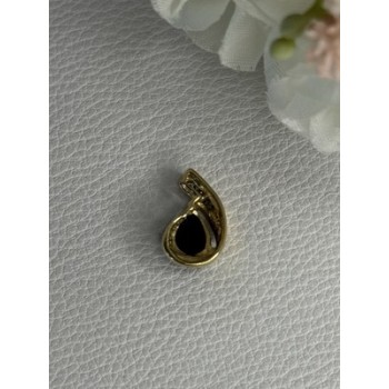 10K YELLOW GOLD BLACK SAPPHIRE & DIAMONDS PENDANT LENGTH 0.60 INCH