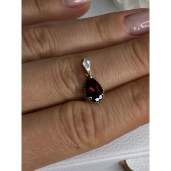 10K YELLOW GOLD GARNET & DIAMOND PENDANT LENGTH 0.70 INCH