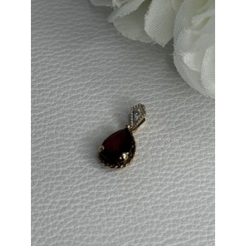 10K YELLOW GOLD GARNET & DIAMOND PENDANT LENGTH 0.70 INCH