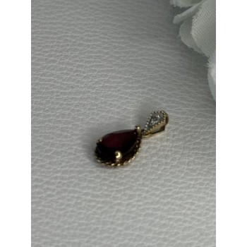 10K YELLOW GOLD GARNET & DIAMOND PENDANT LENGTH 0.70 INCH