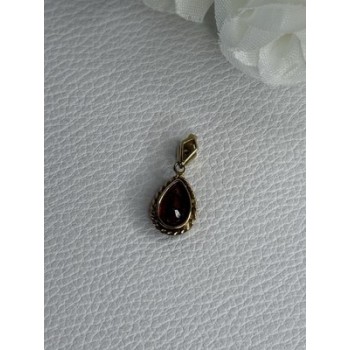 10K YELLOW GOLD GARNET & DIAMOND PENDANT LENGTH 0.70 INCH