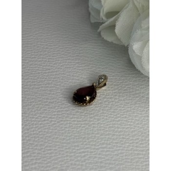 10K YELLOW GOLD GARNET & DIAMOND PENDANT LENGTH 0.70 INCH