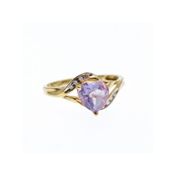 10K YELLOW GOLD TOURMALINE & DIAMONDS HEART RING SIZE 4.75