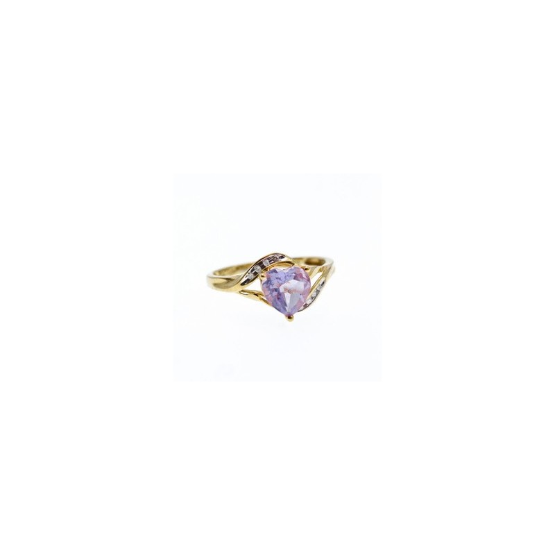10K YELLOW GOLD TOURMALINE & DIAMONDS HEART RING SIZE 4.75