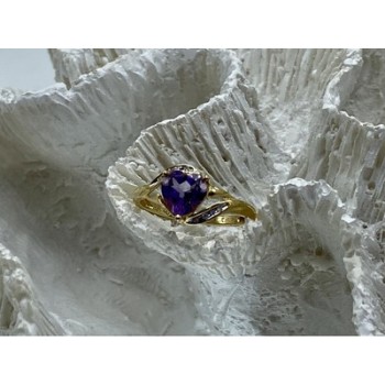 10K YELLOW GOLD TOURMALINE & DIAMONDS HEART RING SIZE 4.75