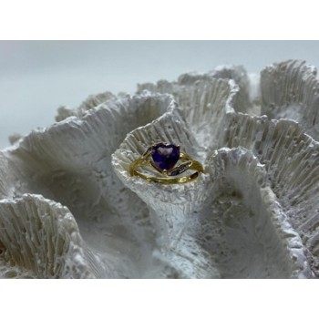 10K YELLOW GOLD TOURMALINE & DIAMONDS HEART RING SIZE 4.75