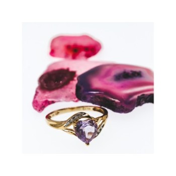 10K YELLOW GOLD TOURMALINE & DIAMONDS HEART RING SIZE 4.75
