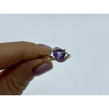 10K YELLOW GOLD TOURMALINE & DIAMONDS HEART RING SIZE 4.75