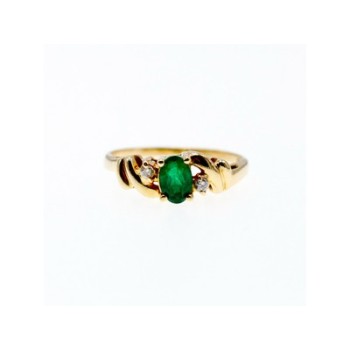 14K YELLOW GOLD  EMERALD & DIAMONDS RING SIZE 8