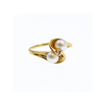 10K YELLOW GOLD PEARLS & DIAMOND RING SIZE 6.75