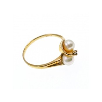 10K YELLOW GOLD PEARLS & DIAMOND RING SIZE 6.75