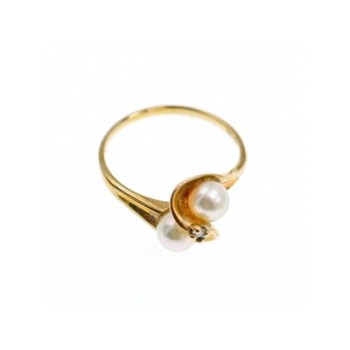 10K YELLOW GOLD PEARLS & DIAMOND RING SIZE 6.75