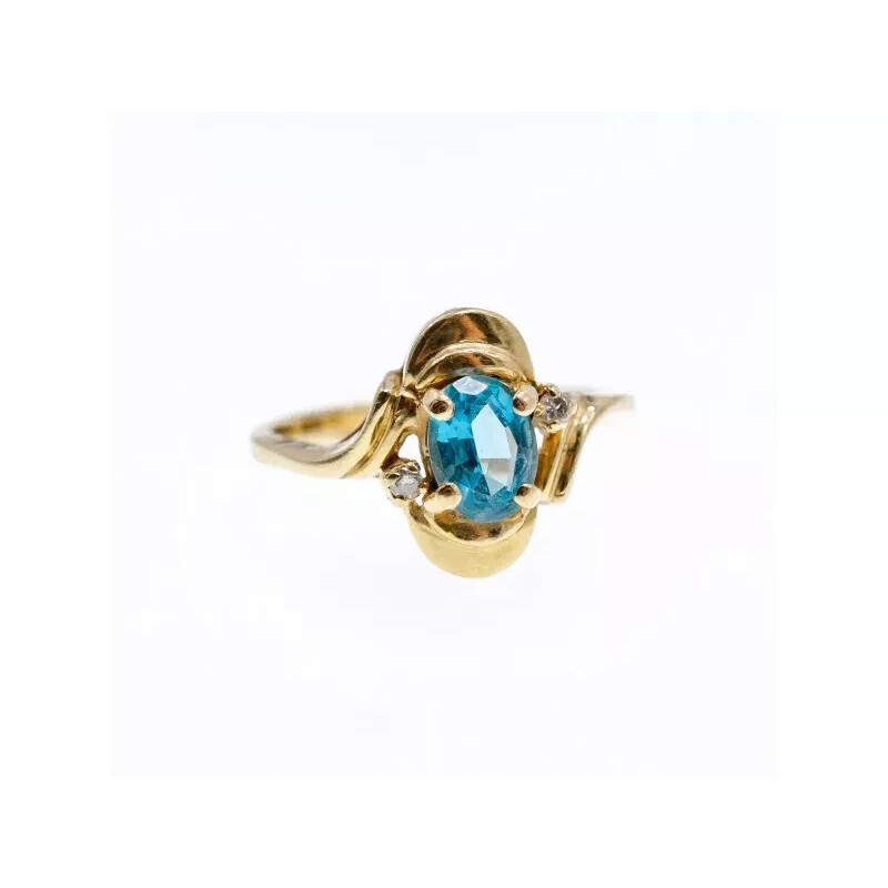 14K YELLOW GOLD TOPAZ & DIAMONDS RING SIZE 7.25