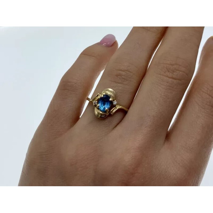 14K YELLOW GOLD TOPAZ & DIAMONDS RING SIZE 7.25