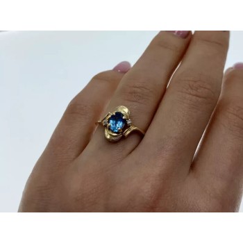 14K YELLOW GOLD TOPAZ & DIAMONDS RING SIZE 7.25