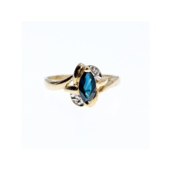 10K YELLOW GOLD BLUE TOPAZ & DIAMONDS RING SIZE 8