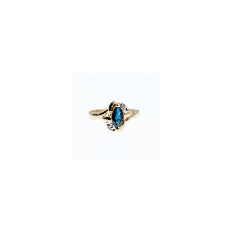 10K YELLOW GOLD BLUE TOPAZ & DIAMONDS RING SIZE 8