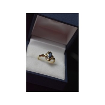 10K YELLOW GOLD BLUE TOPAZ & DIAMONDS RING SIZE 8