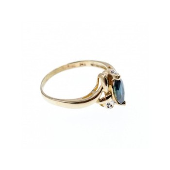 10K YELLOW GOLD BLUE TOPAZ & DIAMONDS RING SIZE 8