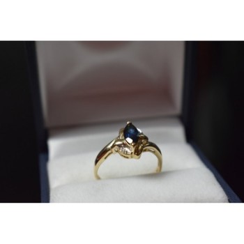 10K YELLOW GOLD BLUE TOPAZ & DIAMONDS RING SIZE 8