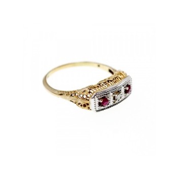 14K YELLOW GOLD RUBIES & DIAMOND RING SIZE 8