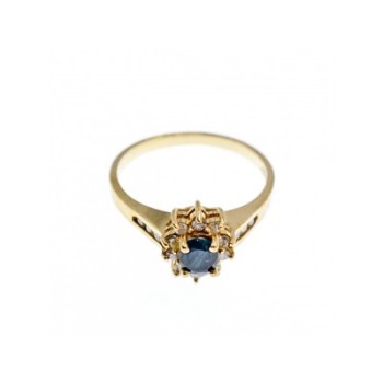 14K YELLOW GOLD DARK BLUE SPINEL & DIAMONDS RING SIZE 5.5