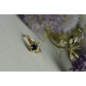 14K YELLOW GOLD DARK BLUE SPINEL & DIAMONDS RING SIZE 5.5