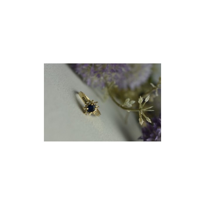 14K YELLOW GOLD DARK BLUE SPINEL & DIAMONDS RING SIZE 5.5