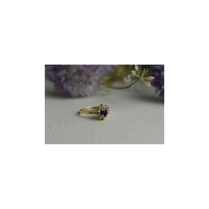 14K YELLOW GOLD DARK BLUE SPINEL & DIAMONDS RING SIZE 5.5