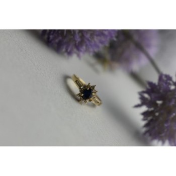 14K YELLOW GOLD DARK BLUE SPINEL & DIAMONDS RING SIZE 5.5