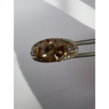 925 Sterling Silver Citrine CZ Ring Size 6.5