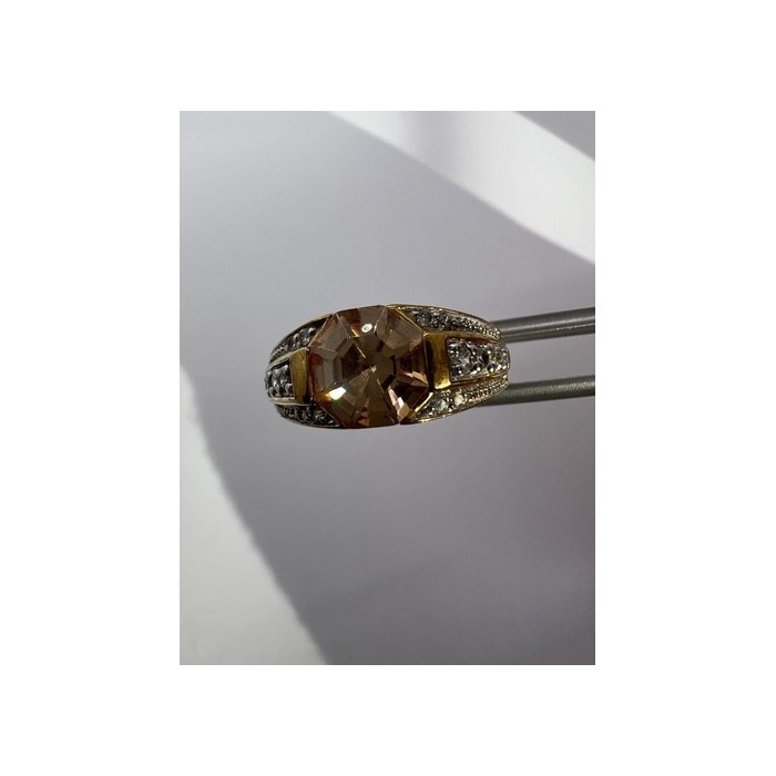 925 Sterling Silver Citrine CZ Ring Size 6.5