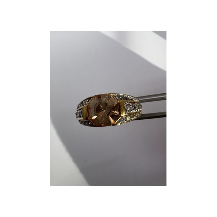 925 Sterling Silver Citrine CZ Ring Size 6.5