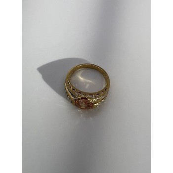 925 Sterling Silver Citrine CZ Ring Size 6.5