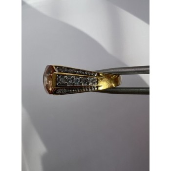 925 Sterling Silver Citrine CZ Ring Size 6.5