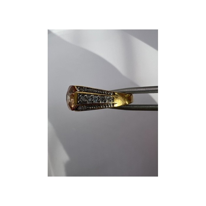 925 Sterling Silver Citrine CZ Ring Size 6.5