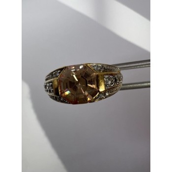 925 Sterling Silver Citrine CZ Ring Size 6.5