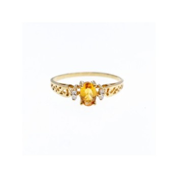 14K YELLOW GOLD CITRINE & DIAMONDS RING SIZE 8