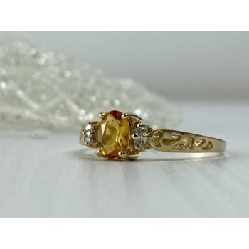 14K YELLOW GOLD CITRINE & DIAMONDS RING SIZE 8