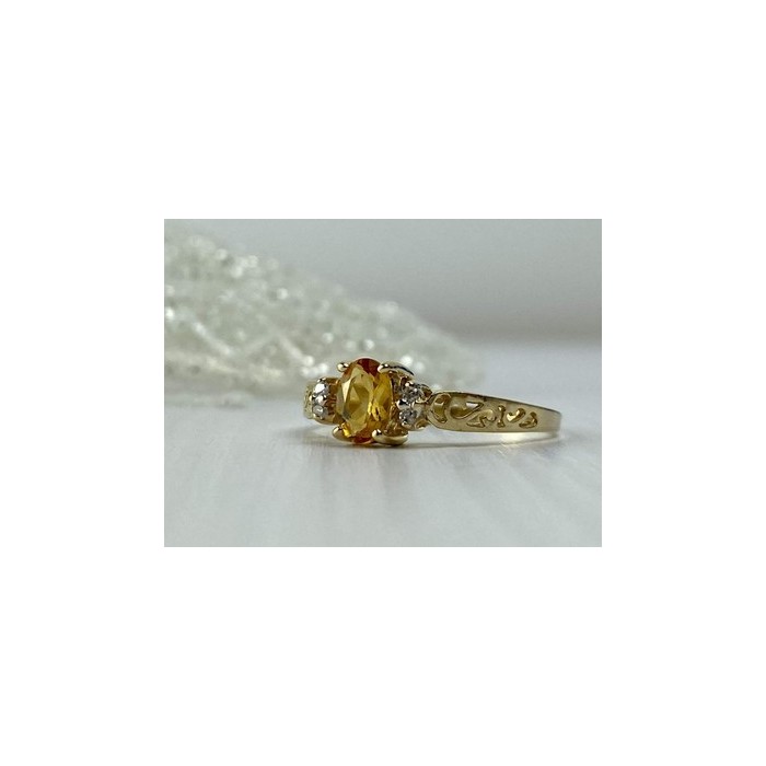 14K YELLOW GOLD CITRINE & DIAMONDS RING SIZE 8