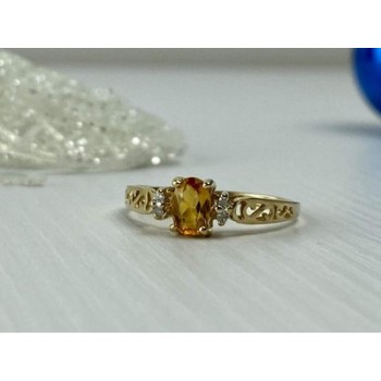 14K YELLOW GOLD CITRINE & DIAMONDS RING SIZE 8