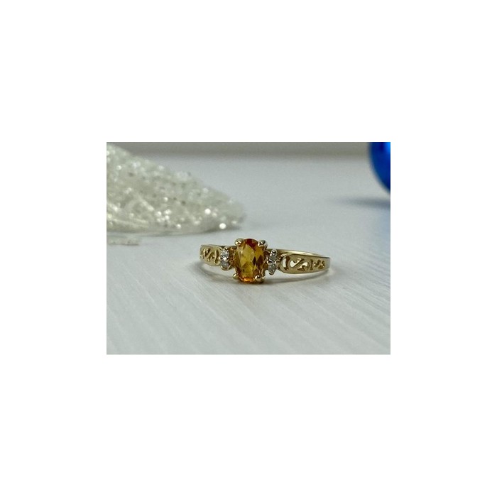14K YELLOW GOLD CITRINE & DIAMONDS RING SIZE 8