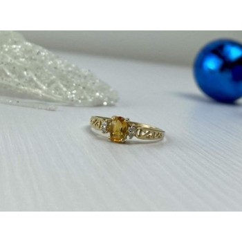 14K YELLOW GOLD CITRINE & DIAMONDS RING SIZE 8