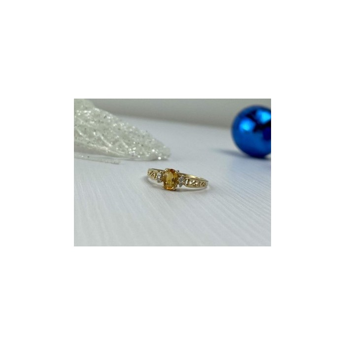 14K YELLOW GOLD CITRINE & DIAMONDS RING SIZE 8