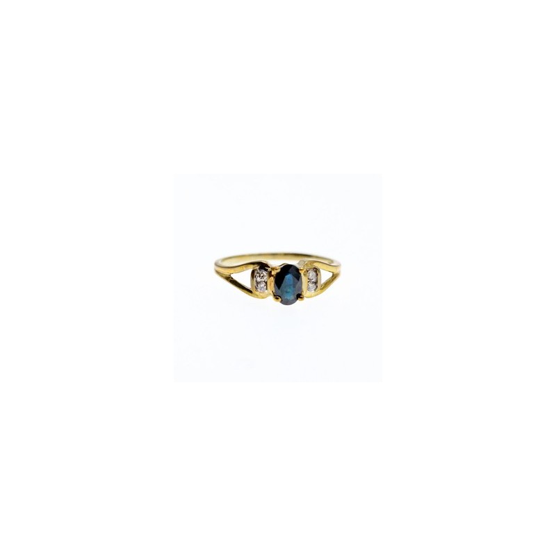 10K YELLOW GOLD BLUE SPINEL & DIAMONDS RING SIZE 8