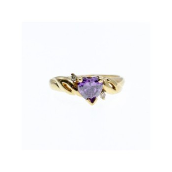 10K YELLOW GOLD AMETHYST & DIAMONDS HEART RING SIZE 6.75
