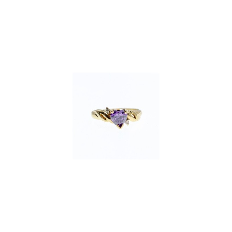 10K YELLOW GOLD AMETHYST & DIAMONDS HEART RING SIZE 6.75