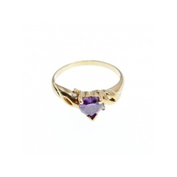 10K YELLOW GOLD AMETHYST & DIAMONDS HEART RING SIZE 6.75