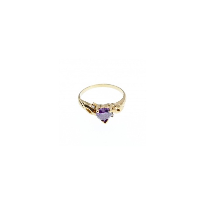 10K YELLOW GOLD AMETHYST & DIAMONDS HEART RING SIZE 6.75